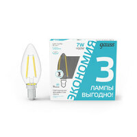 Упаковка светодиодных ламп 3шт Gauss Filament Свеча 7W 580lm 4100К Е14 1/20 103901207T
