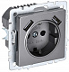 Розетка с заземлением и защитными шторками USB IEK Brite A+A 2,1А РЮш10-1-БрС сталь BR-R14-16-U21-D21-K46