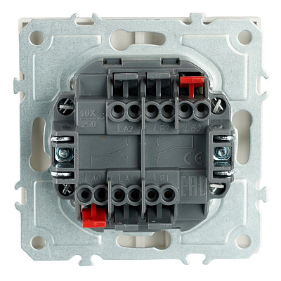 Переключатель 2-клавишный (механизм), СЗК, STEKKER Эмили, 250В, 10А, RSW10-5107-01ZK, белый фарфор, soft touch