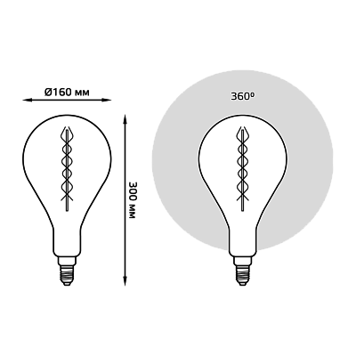 Лампа Gauss Filament А160 8W 620lm 2400К Е27 LED 150802008
