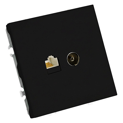 Розетка TV + компьютерная RJ-45 (механизм), STEKKER Эмили, RST00-5106-05, черный уголь, soft touch