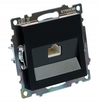 Розетка компьютерная 1-местная RJ-45 (механизм), STEKKER Катрин GLS00-7107-05, черный