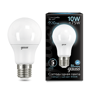Лампа Gauss A60 10W 920lm 4100K E27 LED 102502210