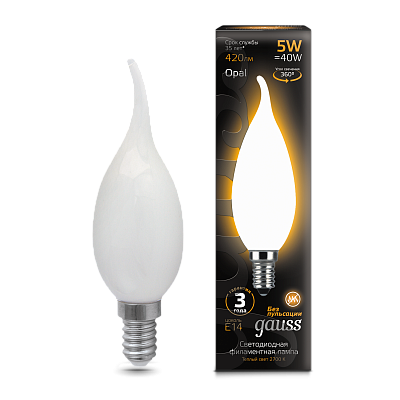 Лампа Gauss Filament Свеча на ветру 5W 420lm 2700К Е14 LED 104201105 (20 шт)