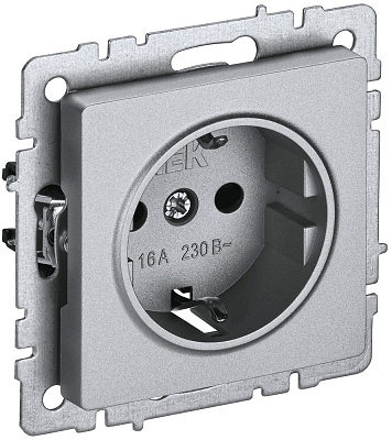 Розетка с заземлением и защитными шторками IEK Brite РС14-1-0-БрА алюминий BR-R14-16-K47
