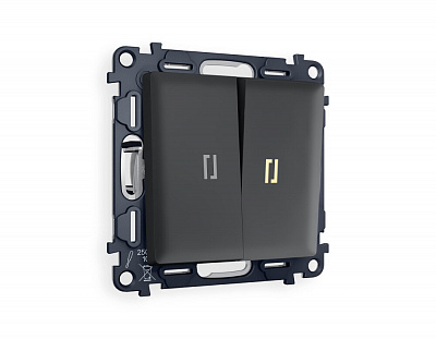 Комплект механизма 2-клавишного выключателя с подсветкой 3200K ALFA MA904010 Графит мягкое касание QUANT