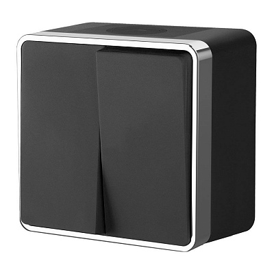 Выключатель двухклавишный влагозащищенный Werkel Gallant черный/хром a050976