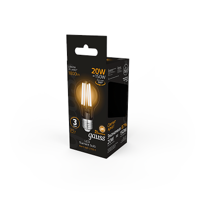 Лампа Gauss Filament А60 20W 1800lm 2700К Е27 LED 102902120 (10 шт)