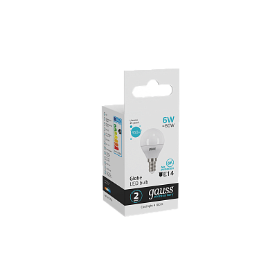 Лампа Gauss Elementary Шар 6W 450lm 4100K Е14 LED 53126 (3 шт)