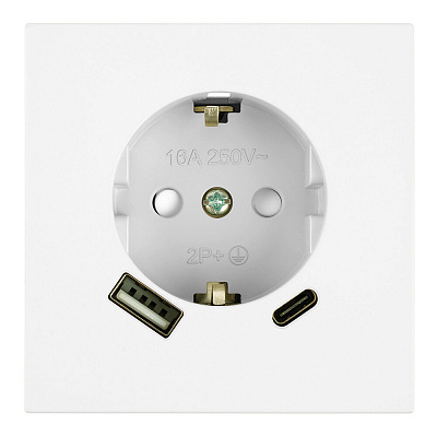 Розетка 1-местная з/ш с/з 16А + USB + Type C (механизм), STEKKER Мия, 250В, 20W, RST16-3119-01, белая магнолия