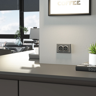 Розетка двойная с заземлением Werkel графит матовый a063107