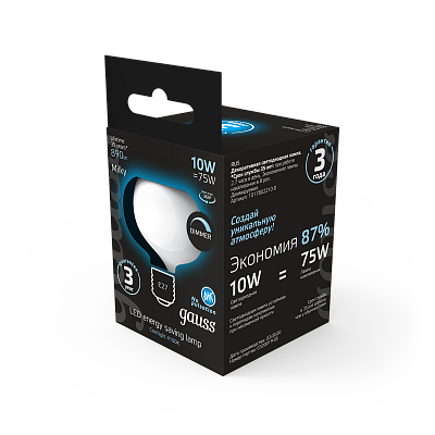 Лампа Gauss Filament А190 10W 890lm 4100К Е27 LED 1017802210-D (10 шт)