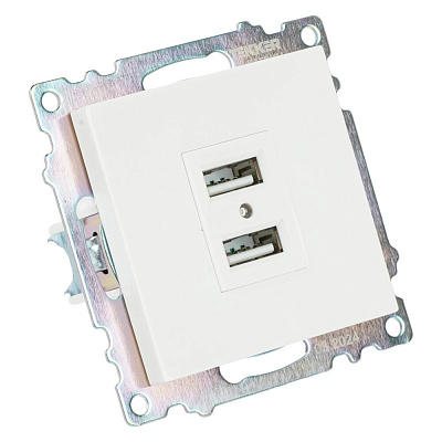 Розетка USB 2-местная (механизм), STEKKER Катрин GLS10-7115-01, 250B, 2,1А, белый