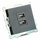 Розетка USB 2-местная (механизм), STEKKER Катрин GLS10-7115-05, 250B, 2,1А, черный