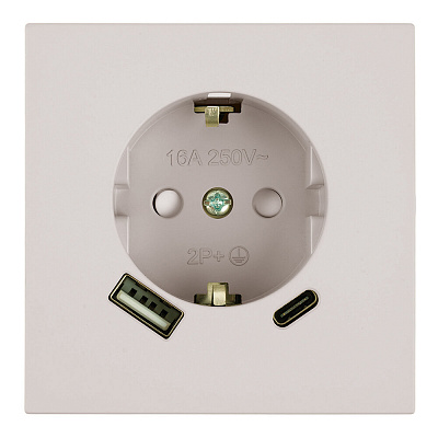 Розетка 1-местная з/ш с/з 16А + USB + Type C (механизм), STEKKER Мия, 250В, 20W, RST16-3119-08, пудровый жемчуг