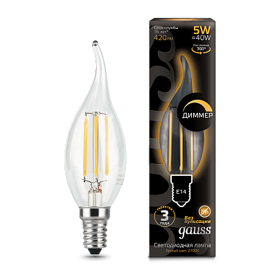 Лампа Gauss Filament Свеча на ветру 5W 420lm 2700К Е14 LED 104801105-D (5 шт)