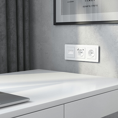 Накладка для двойной розетки RJ-45 Werkel белые акриловый a064026