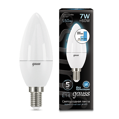 Лампа Gauss Свеча 7W 550lm 4100К E14LED 103101207-S (12 шт)