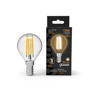 Лампа Gauss Filament Шар 13W 1100lm 2700К Е14 LED 1/10/50 105801113