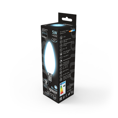 Лампа Gauss Filament Свеча 5W 450lm 4100К Е14 LED 103201205 (10 шт)