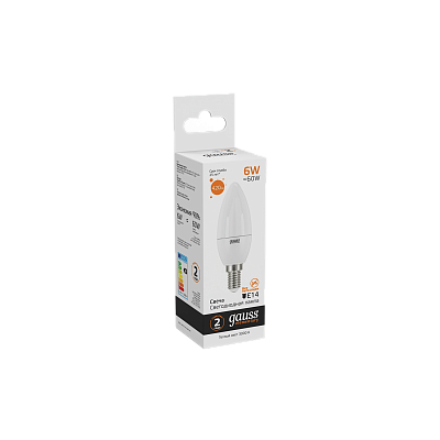 Лампа Gauss Elementary Свеча 6W 420lm 3000K Е14 LED 33116