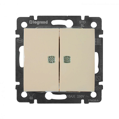 Выключатель двухклавишный с подсветкой бежевый Legrand Valena Classic 774328