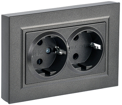 Розетка двойная с заземлением и защитными шторками IEK Brite РСш12-3-БрТБ бронза BR-R24-16-K45-F