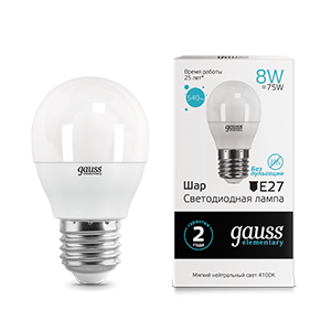 Лампа Gauss Elementary Шар 8W 540lm 4100K Е27 LED 53228 (2 шт)