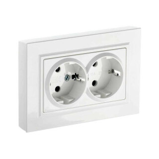 Розетка двойная с заземлением IEK Brite РС12-3-БрБ белый BR-R21-16-K01-F