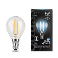 Лампа Gauss Filament Шар 9W 710lm 4100К Е14 LED 105801209