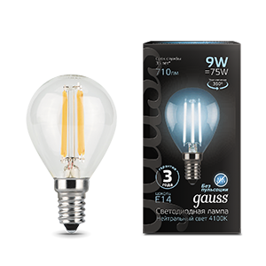 Лампа Gauss Filament Шар 9W 710lm 4100К Е14 LED 105801209