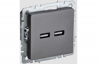 Розетка USB IEK Brite A+A 3,1А РЮ10-1-БрС сталь BR-U21-D31-K46