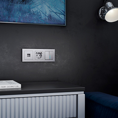 Выключатель двухклавишный с подсветкой Werkel W1120106 серебряный a051506