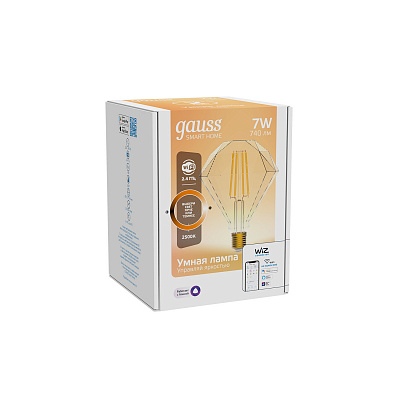 Умная Wi-fi филаментная лампочка Gauss Smart Light DIM E27 Diamond 7 Вт 2700-6500K 1350112