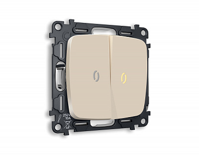 Комплект механизма 2-клавишного выключателя с подсветкой 3200K OMEGA MO324010 Бежевый матовый QUANT