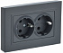 Розетка двойная с заземлением и защитными шторками IEK Brite РСш12-3-БрГ графит BR-R24-16-K53-F