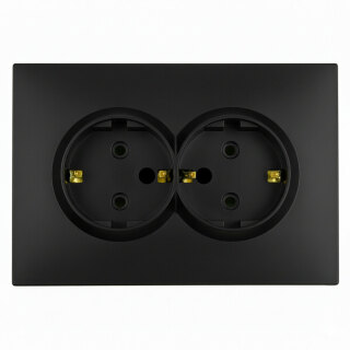 Розетка 2-местная с защитной шторкой STEKKER Эмили, с/з, 250В, 16А, RST16-5114-05, черный уголь, soft touch