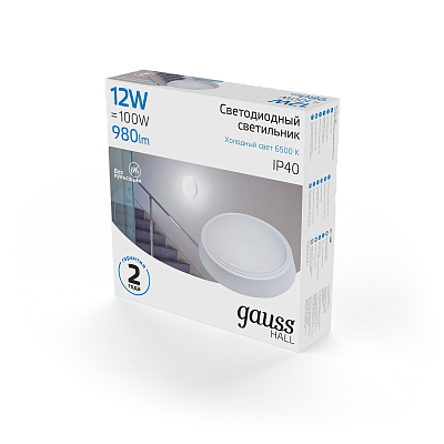 Точечный накладной светильник Gauss HALL 12W 980lm 6500K 200-240V IP40 LED 193411312
