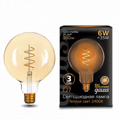 Лампа Gauss Filament G125 6W 360lm 2400К Е27 LED 158802008