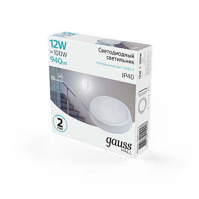 Точечный накладной светильник Gauss HALL 12W 940lm 4000K 200-240V IP40 LED 193411212