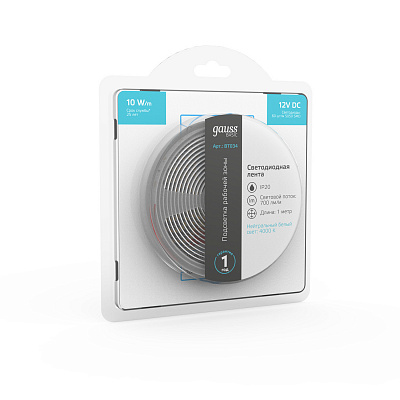 Лента Gauss Basic LED 5050/60 12V 10W/m 700lm/m 4000K 10mm IP20 1м 1/100 BT034
