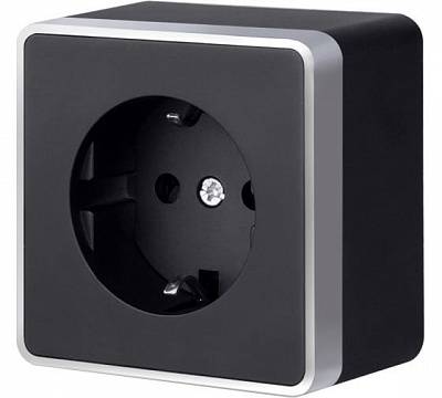 Розетка  с заземлением шторки черный с серебром Werkel W5071134 a051150