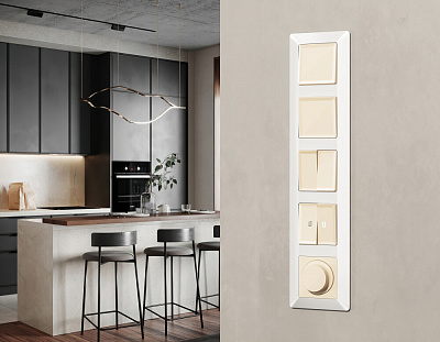 Комплект механизма 2-клавишного выключателя ALFA MA303010 Бежевый глянец QUANT