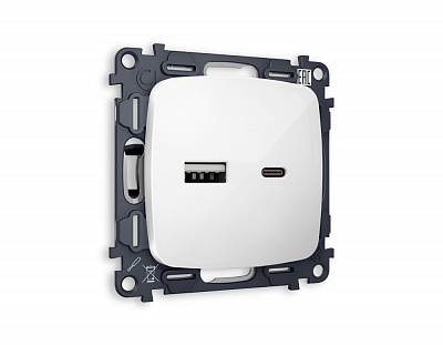Комплект механизма розетки OMEGA MO111010 Белый глянец 2USB A+C 20W быстрая зарядка QUANT