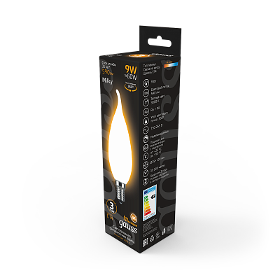 Лампа Gauss Filament Свеча на ветру 9W 590lm 3000К Е14 LED 104201109 (10 шт)