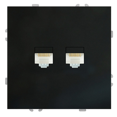 Розетка компьютерная 2-местная RJ-45 (механизм), STEKKER Эмили, RST00-5111-05, черный уголь, soft touch