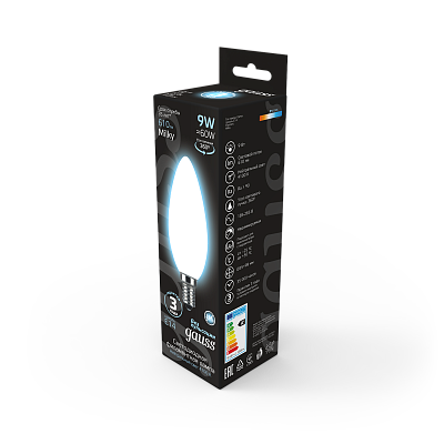 Лампа Gauss Filament Свеча 9W 610lm 4100К Е14 LED 103201209 (12 шт)