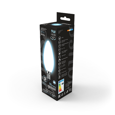 Лампа Gauss Filament Свеча 9W 610lm 4100К Е14 LED 103201209