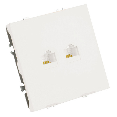 Розетка компьютерная 2-местная RJ-45 (механизм), STEKKER Эмили, RST00-5111-01, белый фарфор, soft touch
