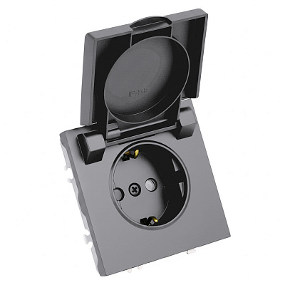 Розетка 1-местная с крышкой с защитной крышкой, STEKKER Эмили, с/з, IP42, 250В, 16А, RST16-5112-10, платиново-серый, soft touch